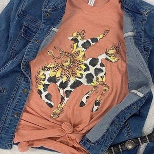 Cowhide and Sunflower Bronco Rider tee